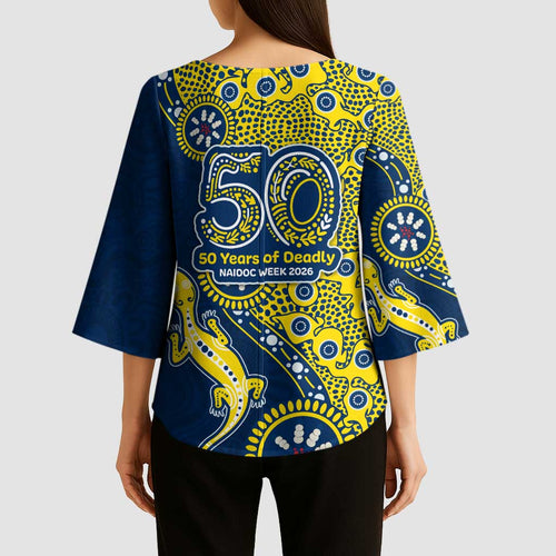 North Queensland Cowboys NAIDOC Week 2026 Kimono Sleeve Blouse Aboriginal Lizard Dot Painting - 50 Years of Deadly