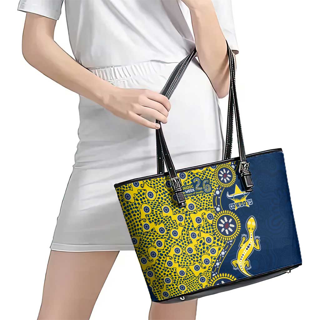 North Queensland Cowboys NAIDOC Week 2026 Leather Tote Bag Aboriginal Lizard Dot Painting - 50 Years of Deadly