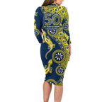 North Queensland Cowboys NAIDOC Week 2026 Long Sleeve Bodycon Dress Aboriginal Lizard Dot Painting - 50 Years of Deadly