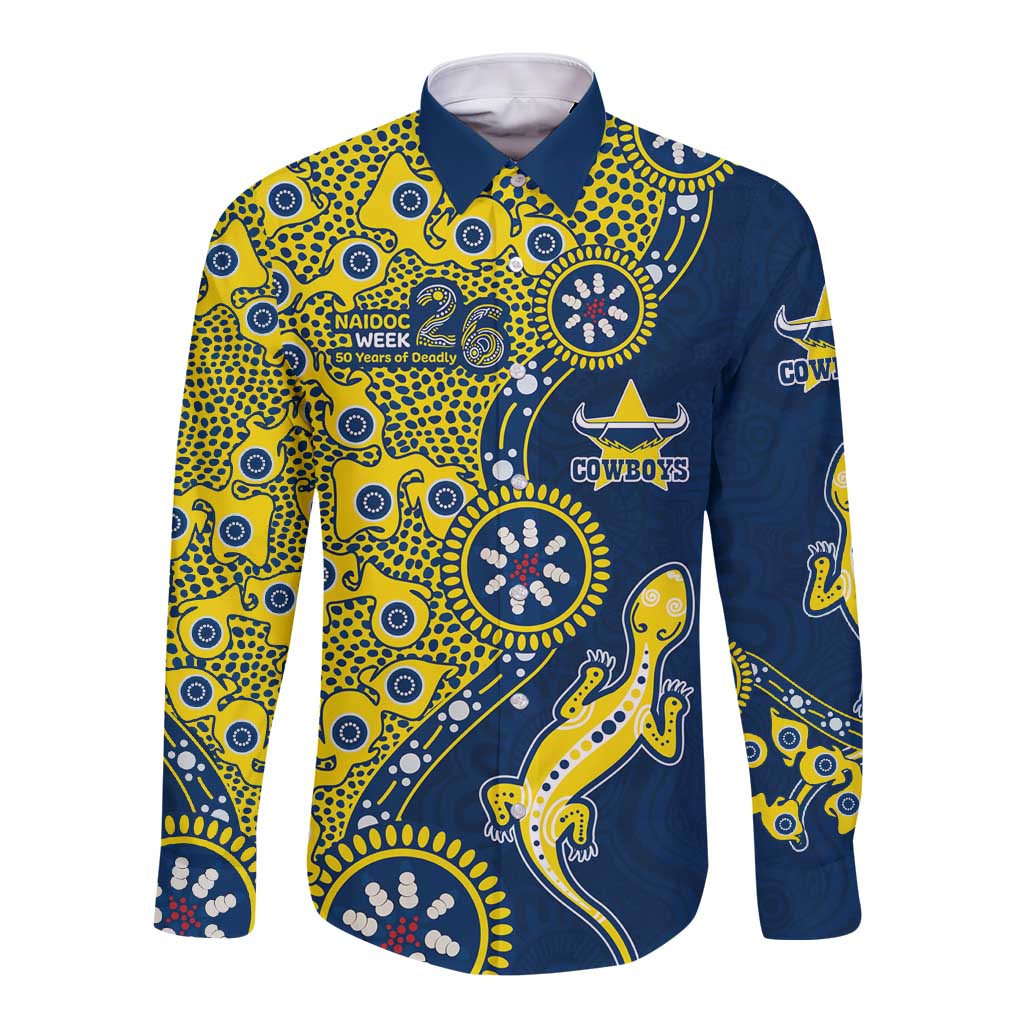 North Queensland Cowboys NAIDOC Week 2026 Long Sleeve Button Shirt Aboriginal Lizard Dot Painting - 50 Years of Deadly