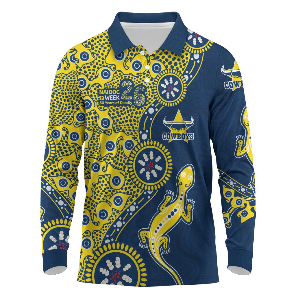 North Queensland Cowboys NAIDOC Week 2026 Long Sleeve Polo Shirt Aboriginal Lizard Dot Painting - 50 Years of Deadly