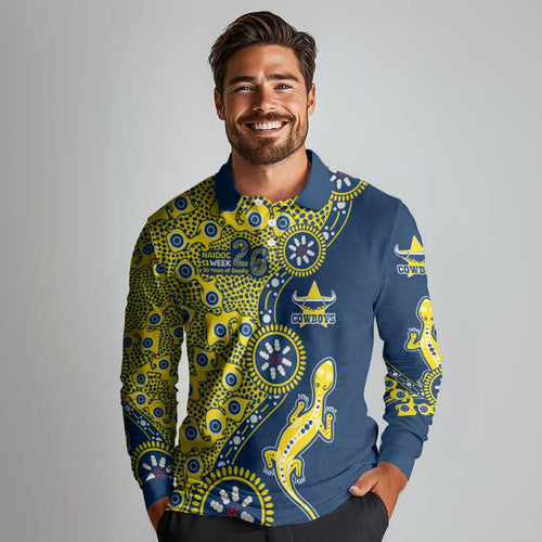 North Queensland Cowboys NAIDOC Week 2026 Long Sleeve Polo Shirt Aboriginal Lizard Dot Painting - 50 Years of Deadly