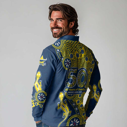 North Queensland Cowboys NAIDOC Week 2026 Long Sleeve Polo Shirt Aboriginal Lizard Dot Painting - 50 Years of Deadly