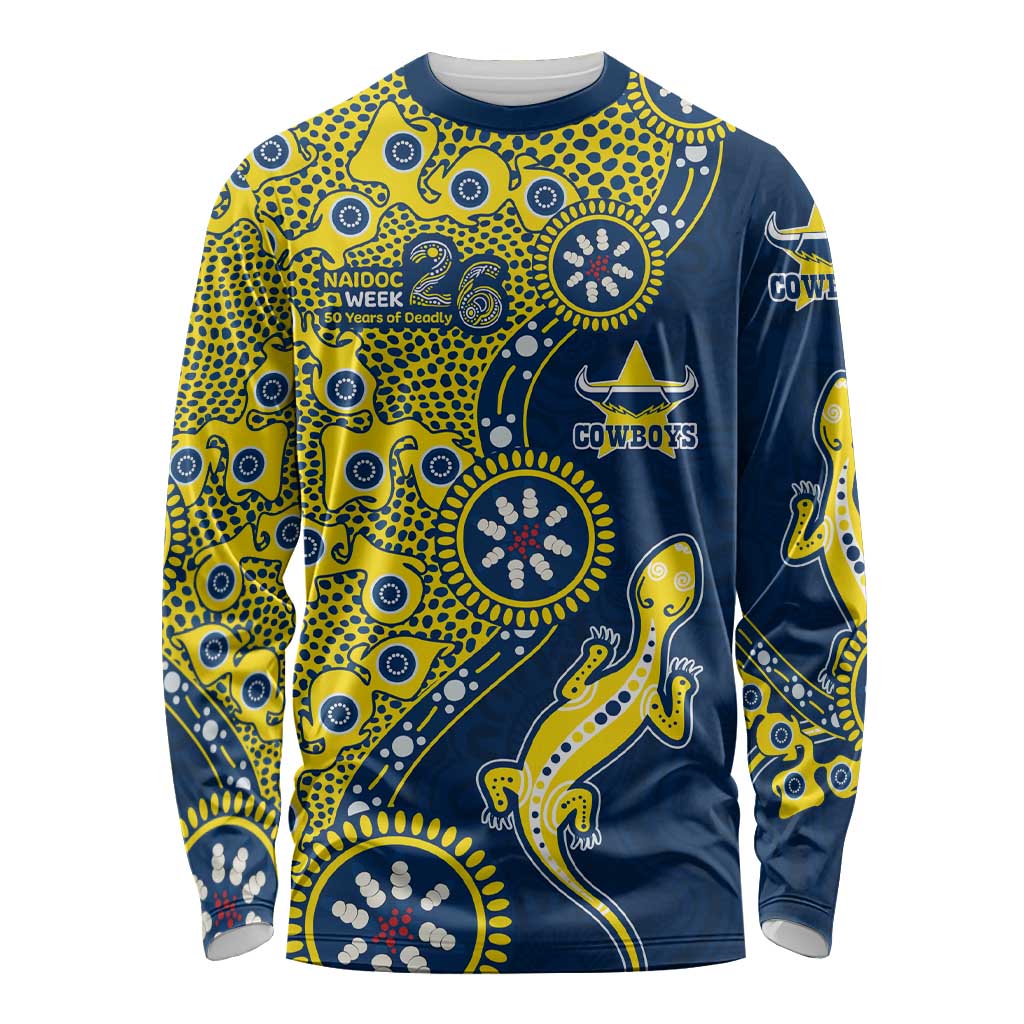 North Queensland Cowboys NAIDOC Week 2026 Long Sleeve Shirt Aboriginal Lizard Dot Painting - 50 Years of Deadly