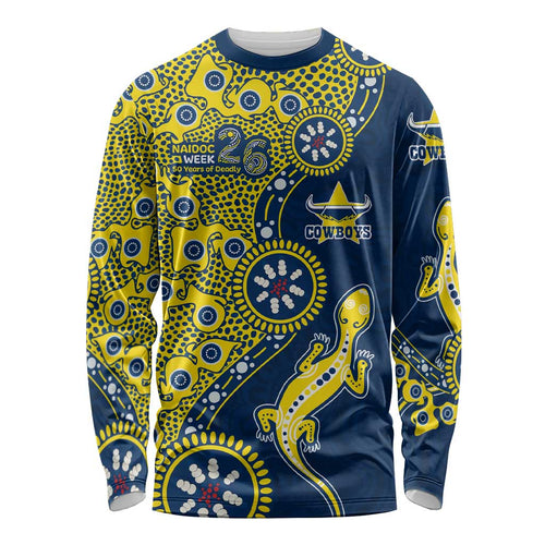 North Queensland Cowboys NAIDOC Week 2026 Long Sleeve Shirt Aboriginal Lizard Dot Painting - 50 Years of Deadly