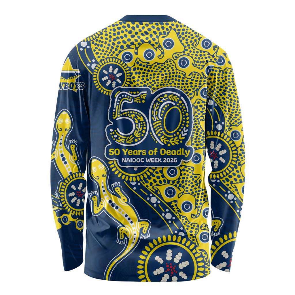 North Queensland Cowboys NAIDOC Week 2026 Long Sleeve Shirt Aboriginal Lizard Dot Painting - 50 Years of Deadly