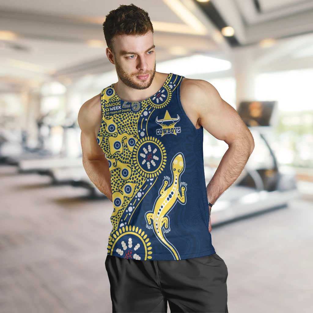 North Queensland Cowboys NAIDOC Week 2026 Men Tank Top Aboriginal Lizard Dot Painting - 50 Years of Deadly
