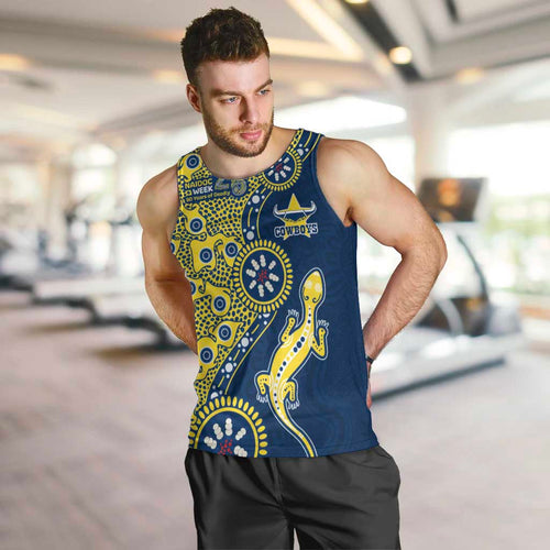 North Queensland Cowboys NAIDOC Week 2026 Men Tank Top Aboriginal Lizard Dot Painting - 50 Years of Deadly