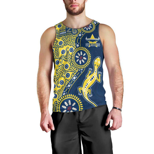 North Queensland Cowboys NAIDOC Week 2026 Men Tank Top Aboriginal Lizard Dot Painting - 50 Years of Deadly