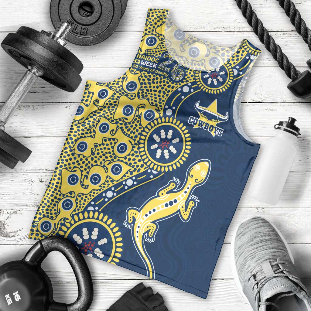 North Queensland Cowboys NAIDOC Week 2026 Men Tank Top Aboriginal Lizard Dot Painting - 50 Years of Deadly