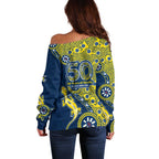 North Queensland Cowboys NAIDOC Week 2026 Off Shoulder Sweater Aboriginal Lizard Dot Painting - 50 Years of Deadly