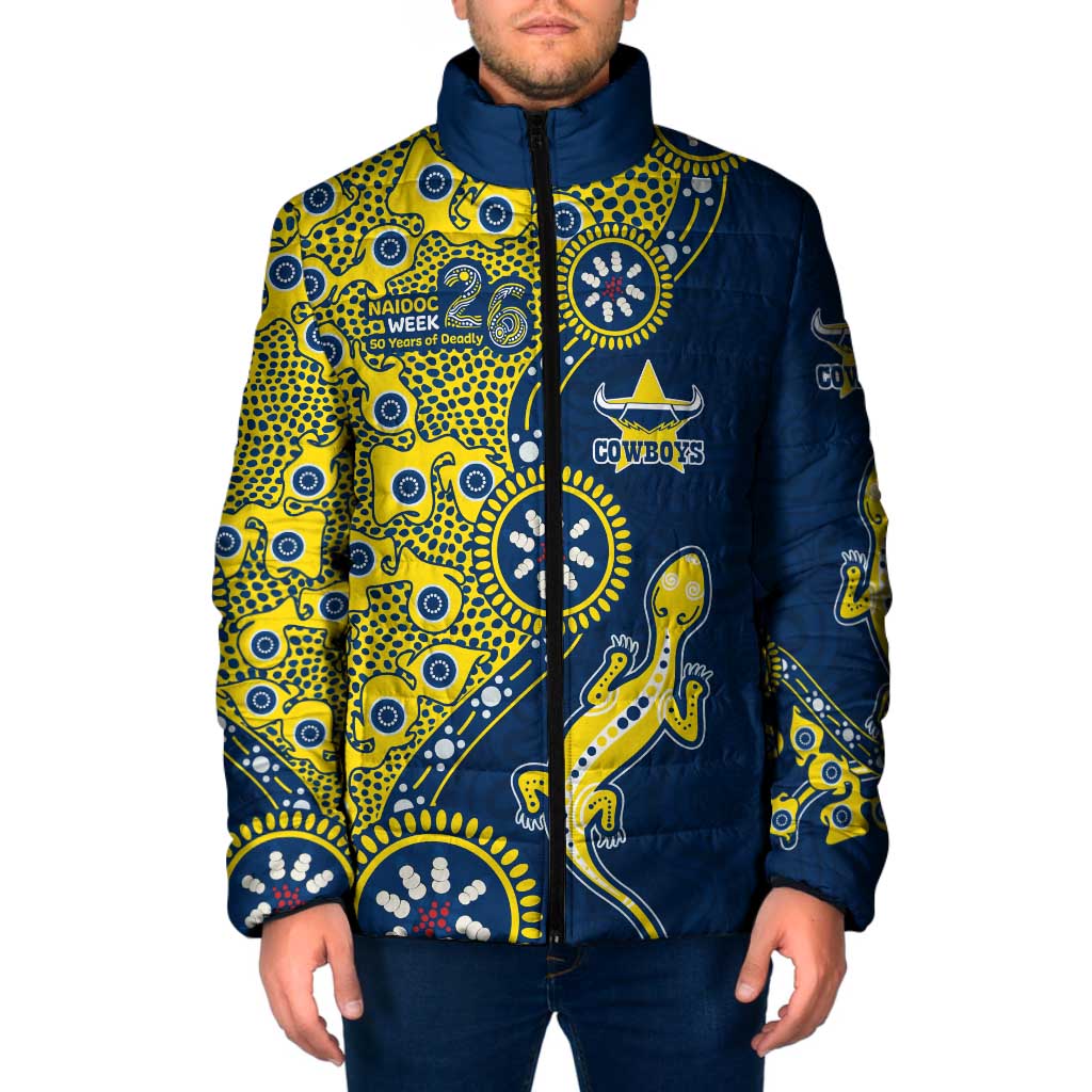 North Queensland Cowboys NAIDOC Week 2026 Padded Jacket Aboriginal Lizard Dot Painting - 50 Years of Deadly