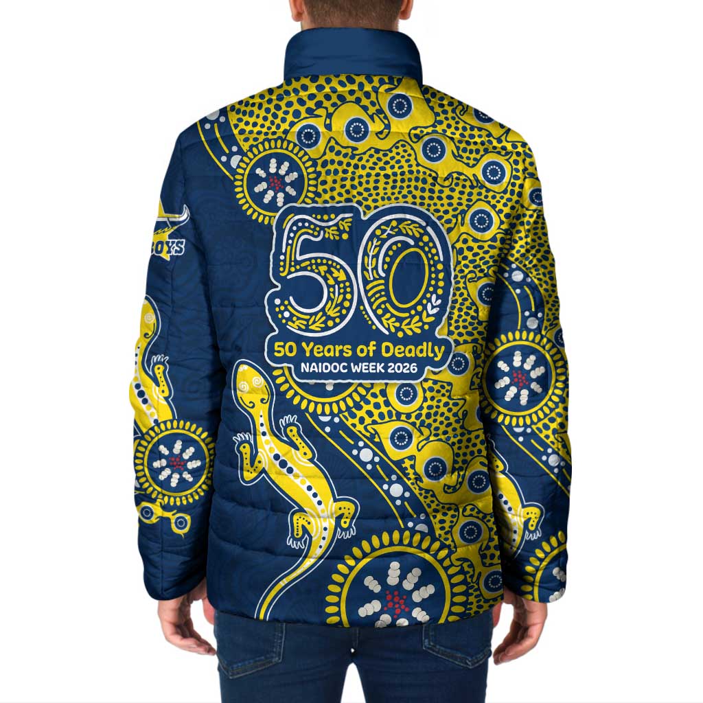North Queensland Cowboys NAIDOC Week 2026 Padded Jacket Aboriginal Lizard Dot Painting - 50 Years of Deadly