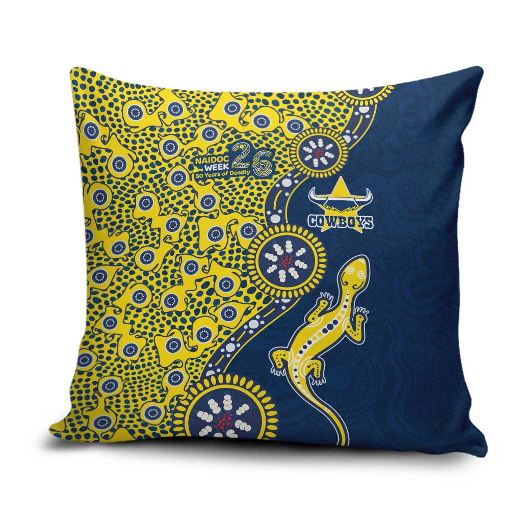 North Queensland Cowboys NAIDOC Week 2026 Pillow Cover Aboriginal Lizard Dot Painting - 50 Years of Deadly