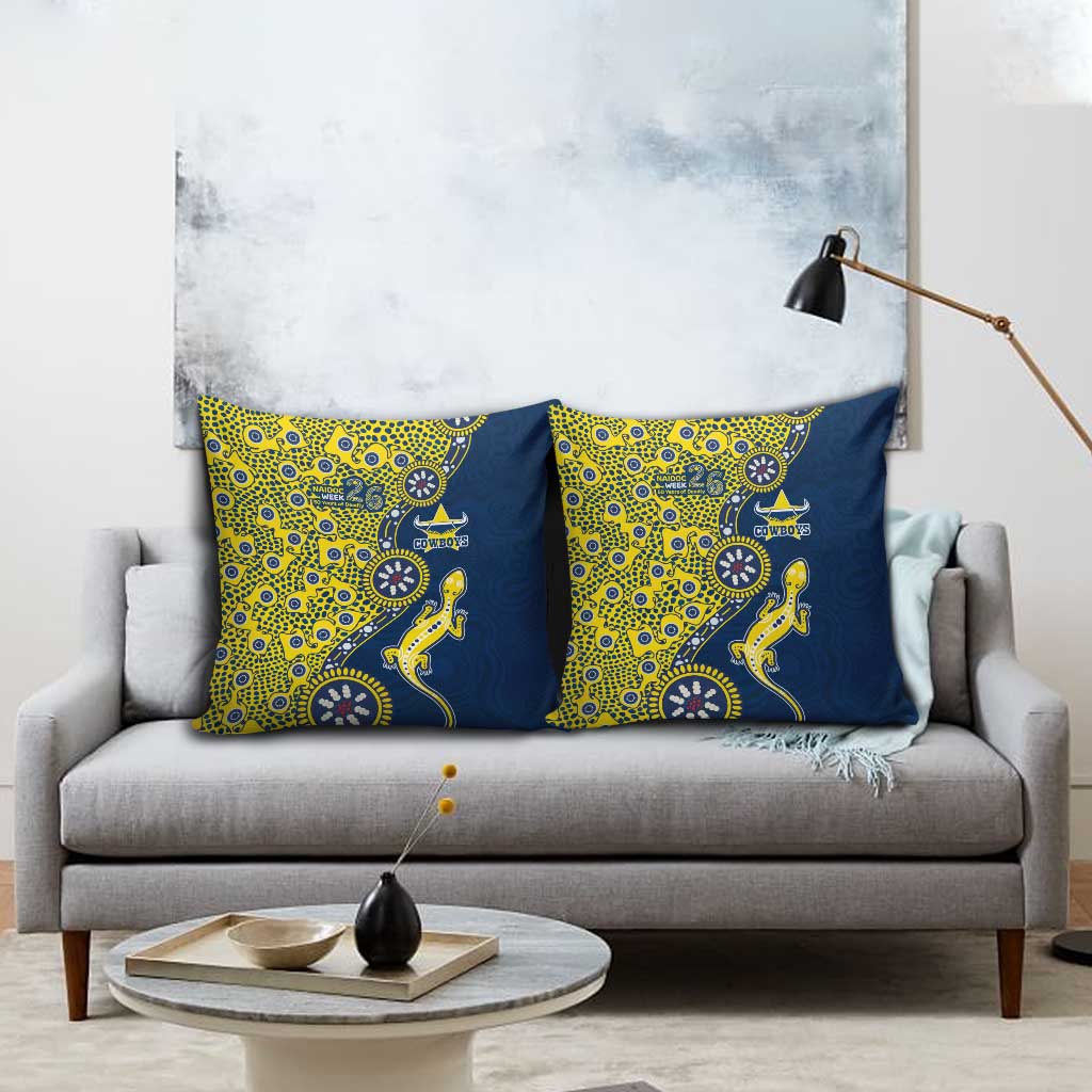 North Queensland Cowboys NAIDOC Week 2026 Pillow Cover Aboriginal Lizard Dot Painting - 50 Years of Deadly