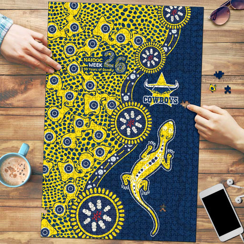 North Queensland Cowboys NAIDOC Week 2026 Puzzle Aboriginal Lizard Dot Painting - 50 Years of Deadly