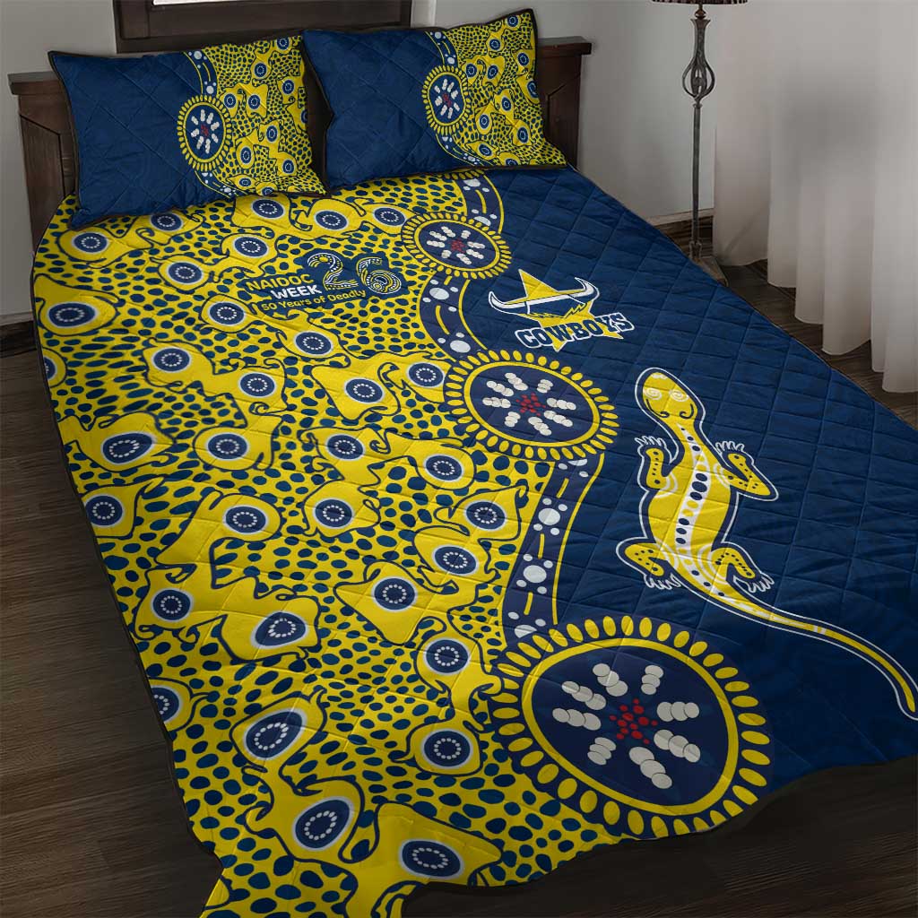 North Queensland Cowboys NAIDOC Week 2026 Quilt Bed Set Aboriginal Lizard Dot Painting - 50 Years of Deadly
