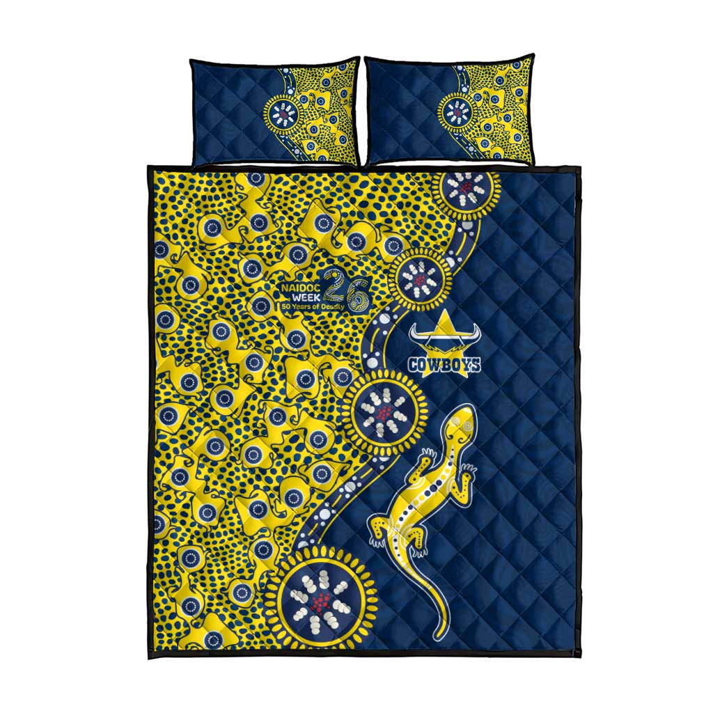North Queensland Cowboys NAIDOC Week 2026 Quilt Bed Set Aboriginal Lizard Dot Painting - 50 Years of Deadly
