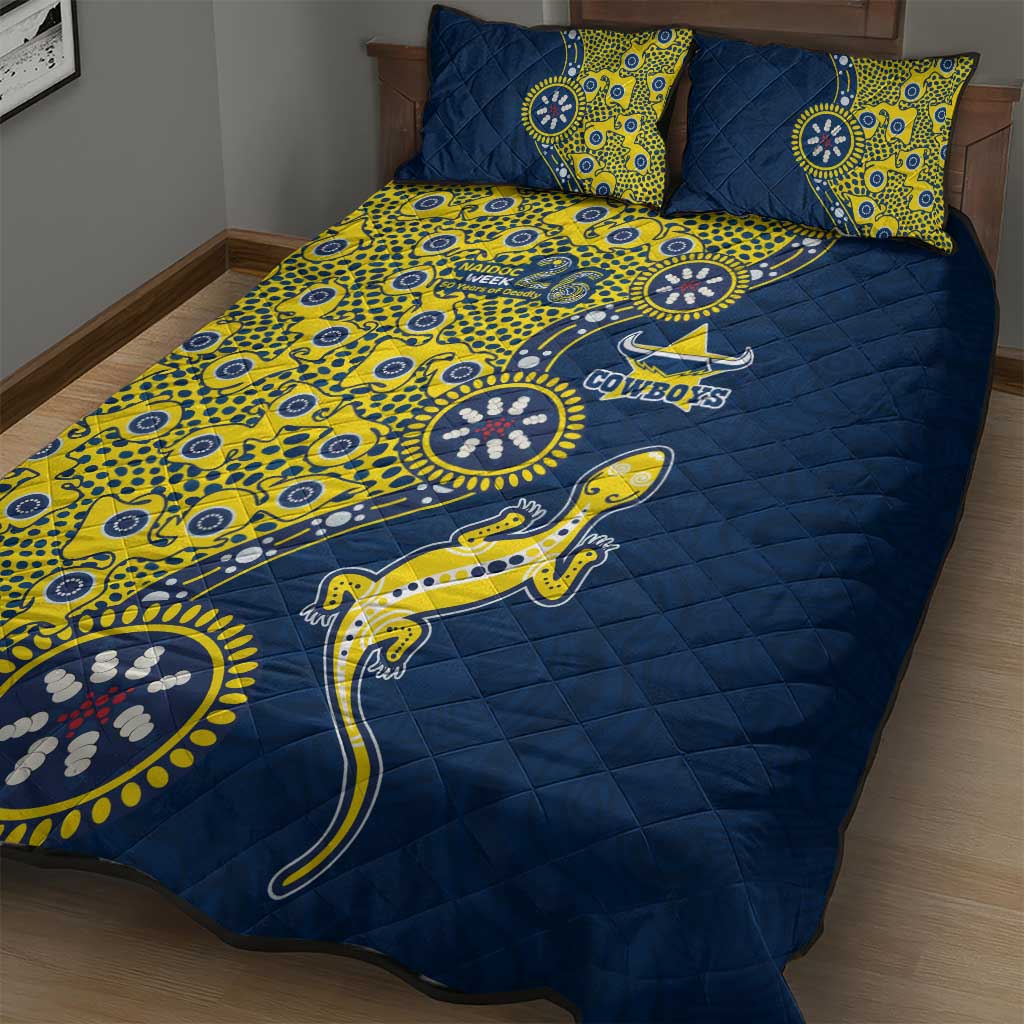 North Queensland Cowboys NAIDOC Week 2026 Quilt Bed Set Aboriginal Lizard Dot Painting - 50 Years of Deadly