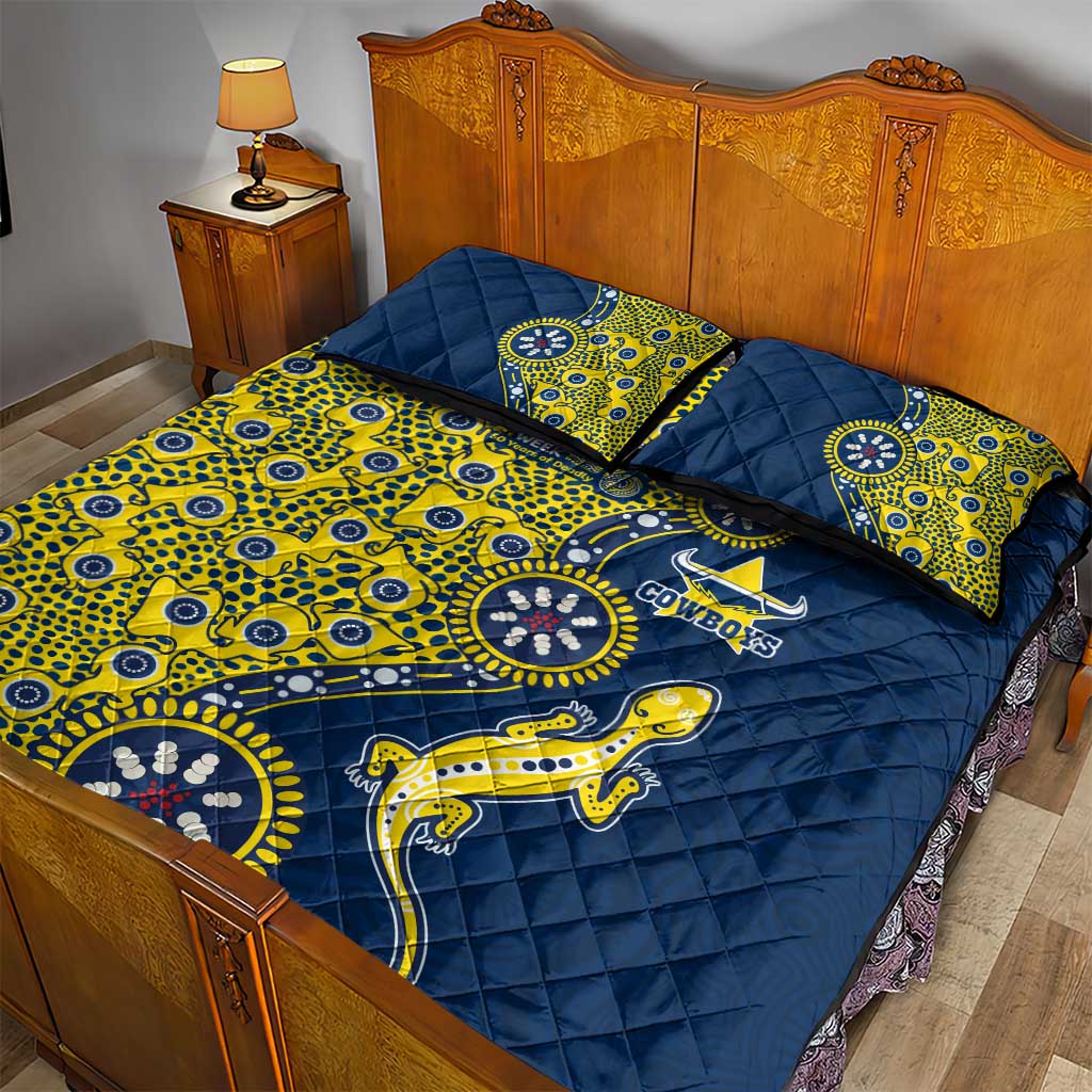 North Queensland Cowboys NAIDOC Week 2026 Quilt Bed Set Aboriginal Lizard Dot Painting - 50 Years of Deadly