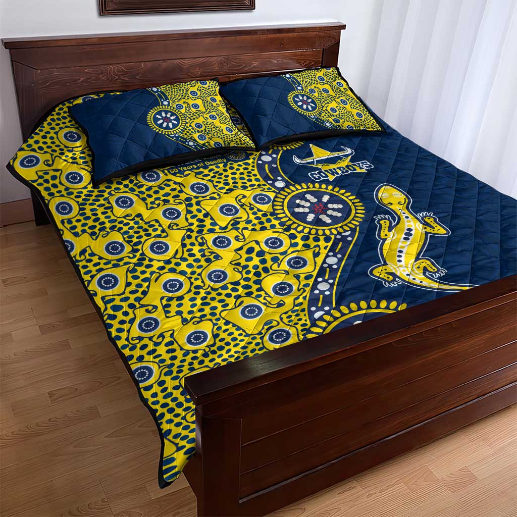 North Queensland Cowboys NAIDOC Week 2026 Quilt Bed Set Aboriginal Lizard Dot Painting - 50 Years of Deadly