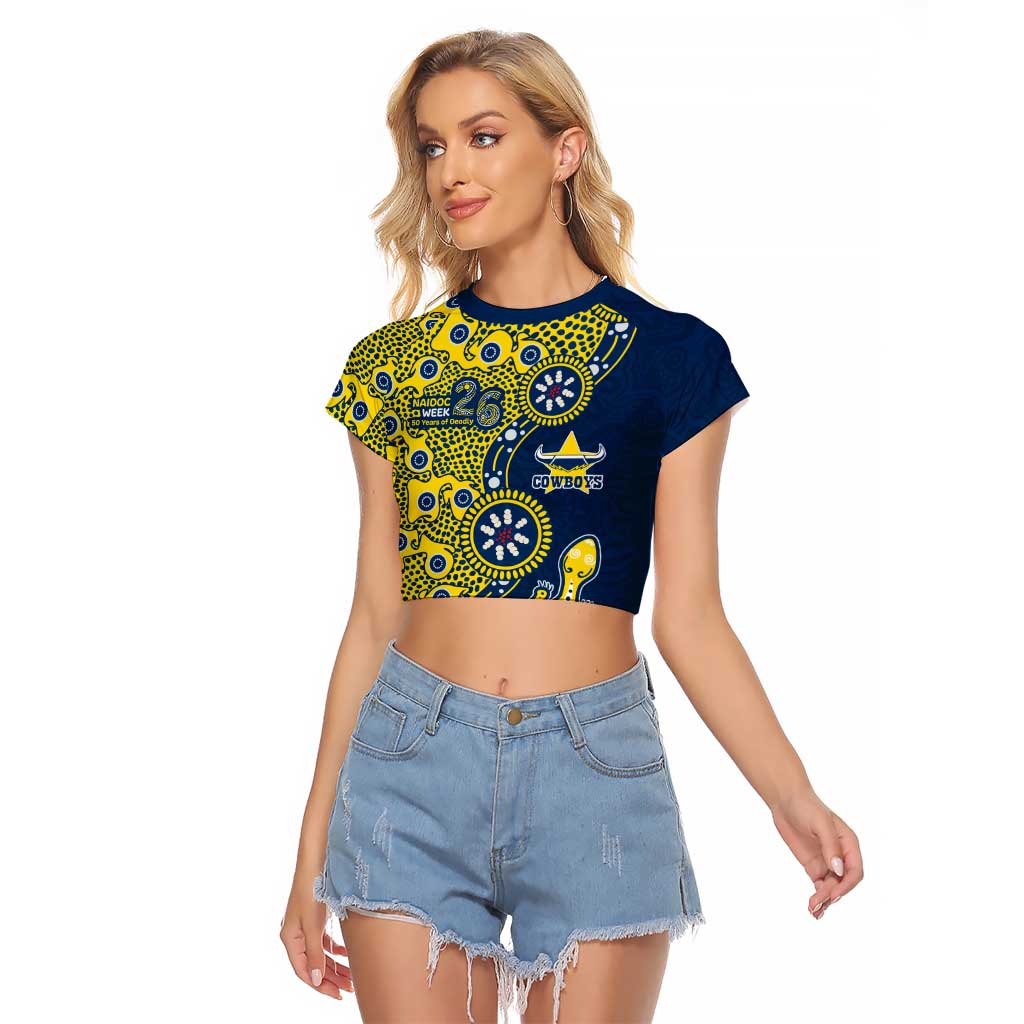 North Queensland Cowboys NAIDOC Week 2026 Raglan Cropped T Shirt Aboriginal Lizard Dot Painting - 50 Years of Deadly