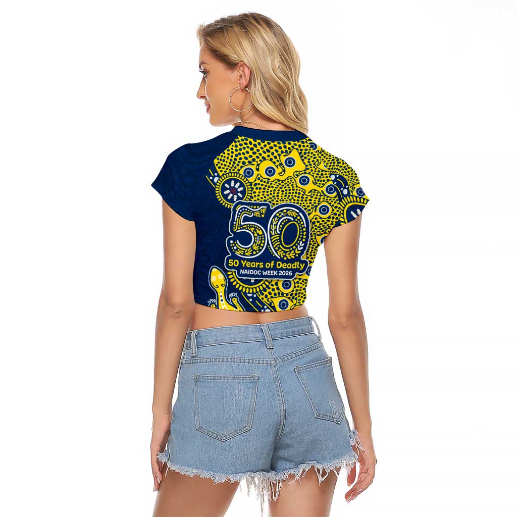 North Queensland Cowboys NAIDOC Week 2026 Raglan Cropped T Shirt Aboriginal Lizard Dot Painting - 50 Years of Deadly