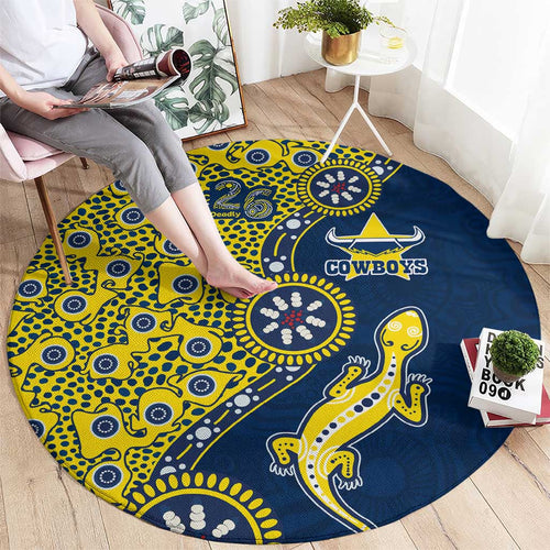 North Queensland Cowboys NAIDOC Week 2026 Round Carpet Aboriginal Lizard Dot Painting - 50 Years of Deadly