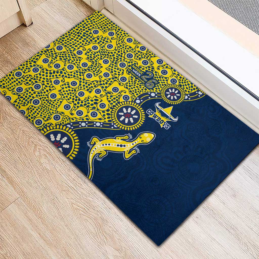 North Queensland Cowboys NAIDOC Week 2026 Rubber Doormat Aboriginal Lizard Dot Painting - 50 Years of Deadly