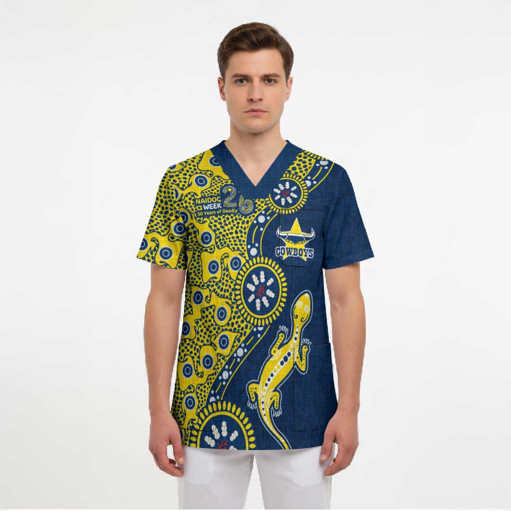 North Queensland Cowboys NAIDOC Week 2026 Scrub Top Aboriginal Lizard Dot Painting - 50 Years of Deadly