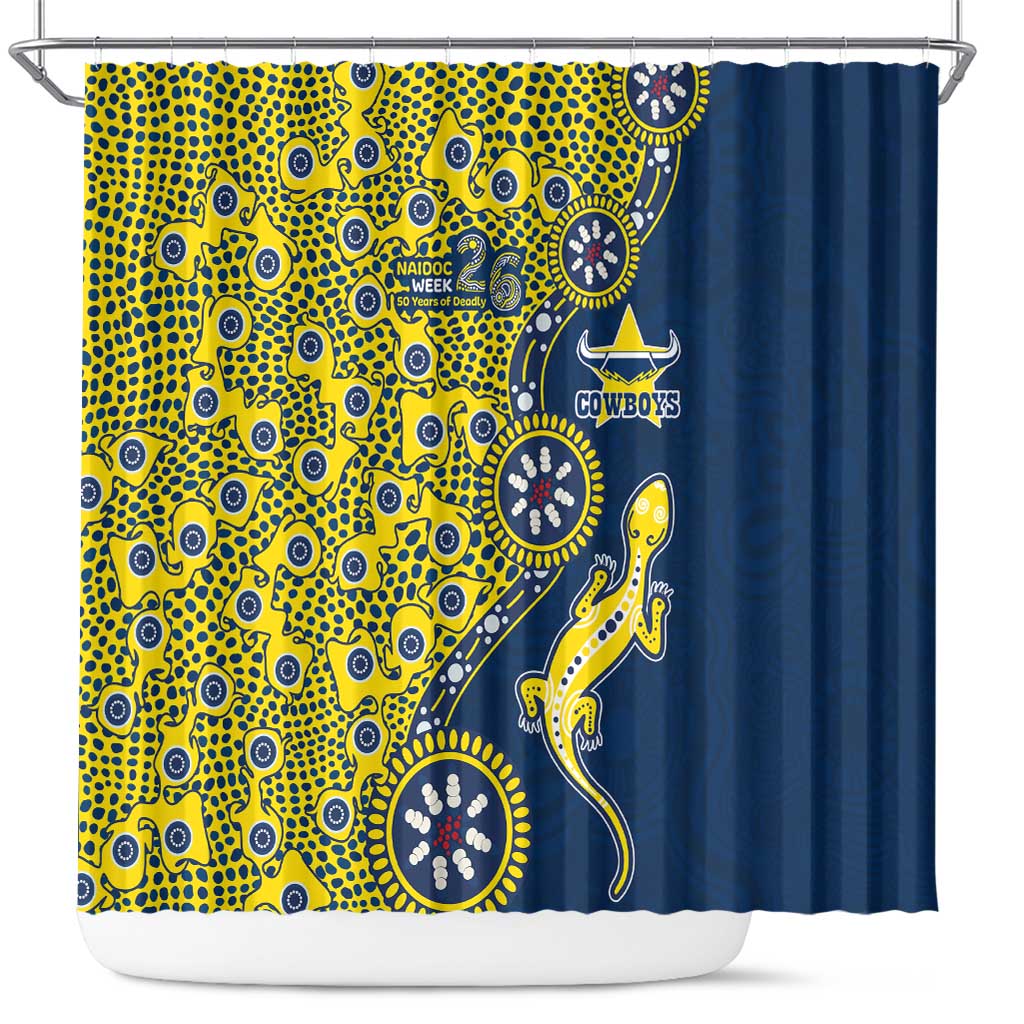 North Queensland Cowboys NAIDOC Week 2026 Shower Curtain Aboriginal Lizard Dot Painting - 50 Years of Deadly