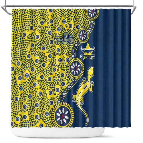 North Queensland Cowboys NAIDOC Week 2026 Shower Curtain Aboriginal Lizard Dot Painting - 50 Years of Deadly