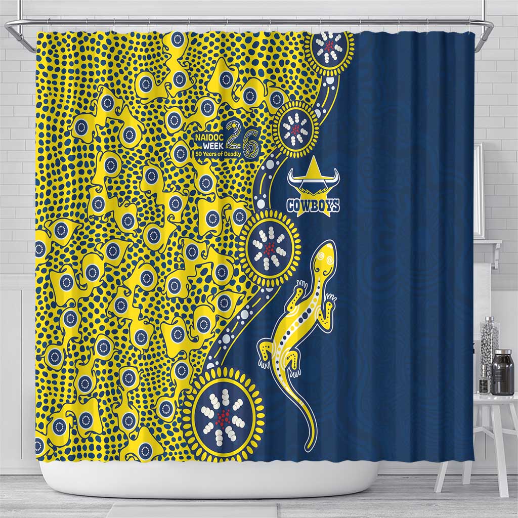 North Queensland Cowboys NAIDOC Week 2026 Shower Curtain Aboriginal Lizard Dot Painting - 50 Years of Deadly