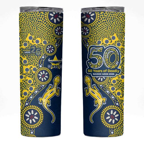 North Queensland Cowboys NAIDOC Week 2026 Skinny Tumbler Aboriginal Lizard Dot Painting - 50 Years of Deadly
