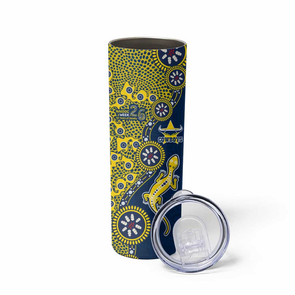 North Queensland Cowboys NAIDOC Week 2026 Skinny Tumbler Aboriginal Lizard Dot Painting - 50 Years of Deadly