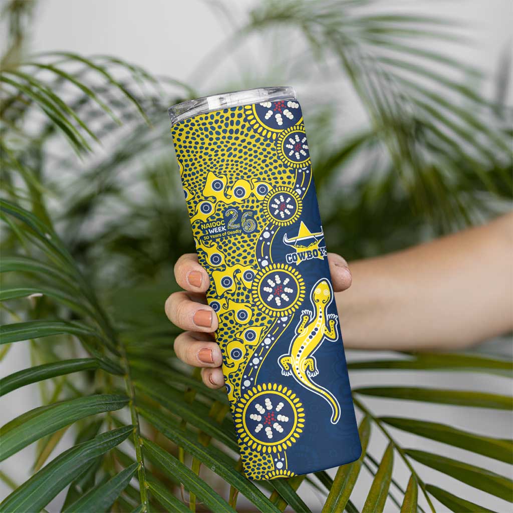 North Queensland Cowboys NAIDOC Week 2026 Skinny Tumbler Aboriginal Lizard Dot Painting - 50 Years of Deadly