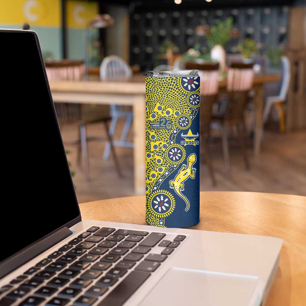 North Queensland Cowboys NAIDOC Week 2026 Skinny Tumbler Aboriginal Lizard Dot Painting - 50 Years of Deadly