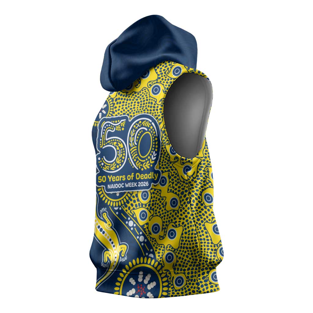North Queensland Cowboys NAIDOC Week 2026 Sleeveless Hoodie Aboriginal Lizard Dot Painting - 50 Years of Deadly
