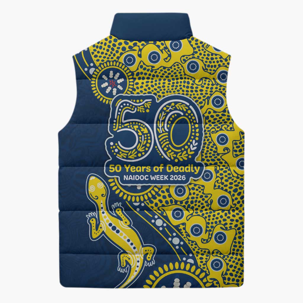 North Queensland Cowboys NAIDOC Week 2026 Sleeveless Puffer Jacket Aboriginal Lizard Dot Painting - 50 Years of Deadly