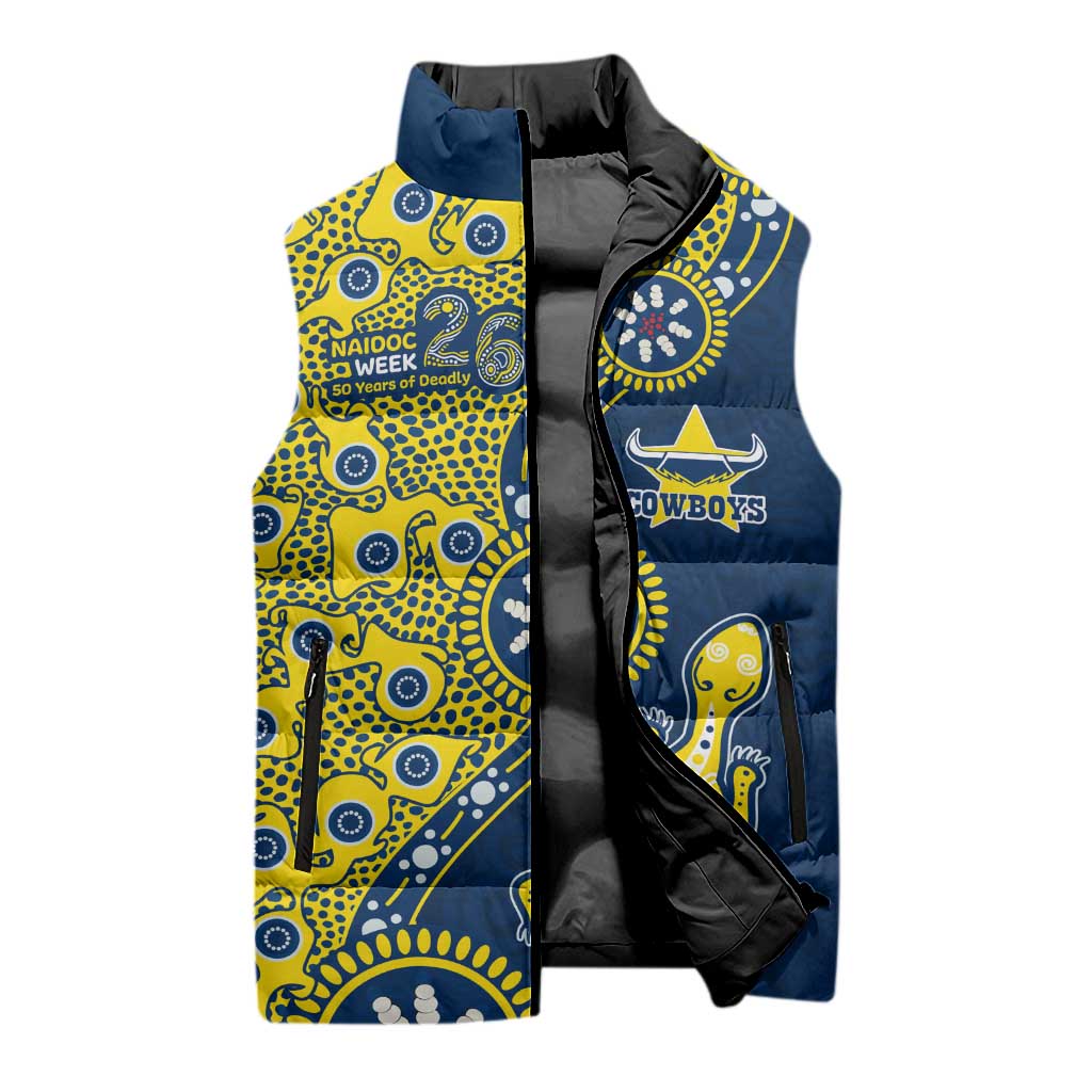 North Queensland Cowboys NAIDOC Week 2026 Sleeveless Puffer Jacket Aboriginal Lizard Dot Painting - 50 Years of Deadly