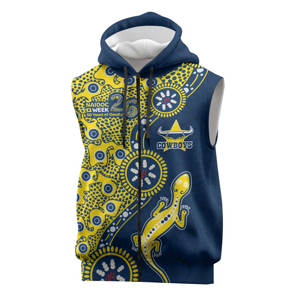 North Queensland Cowboys NAIDOC Week 2026 Sleeveless Zip Hoodie Aboriginal Lizard Dot Painting - 50 Years of Deadly
