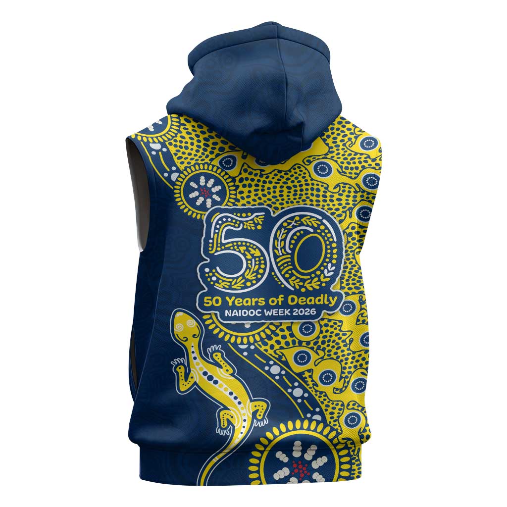North Queensland Cowboys NAIDOC Week 2026 Sleeveless Zip Hoodie Aboriginal Lizard Dot Painting - 50 Years of Deadly