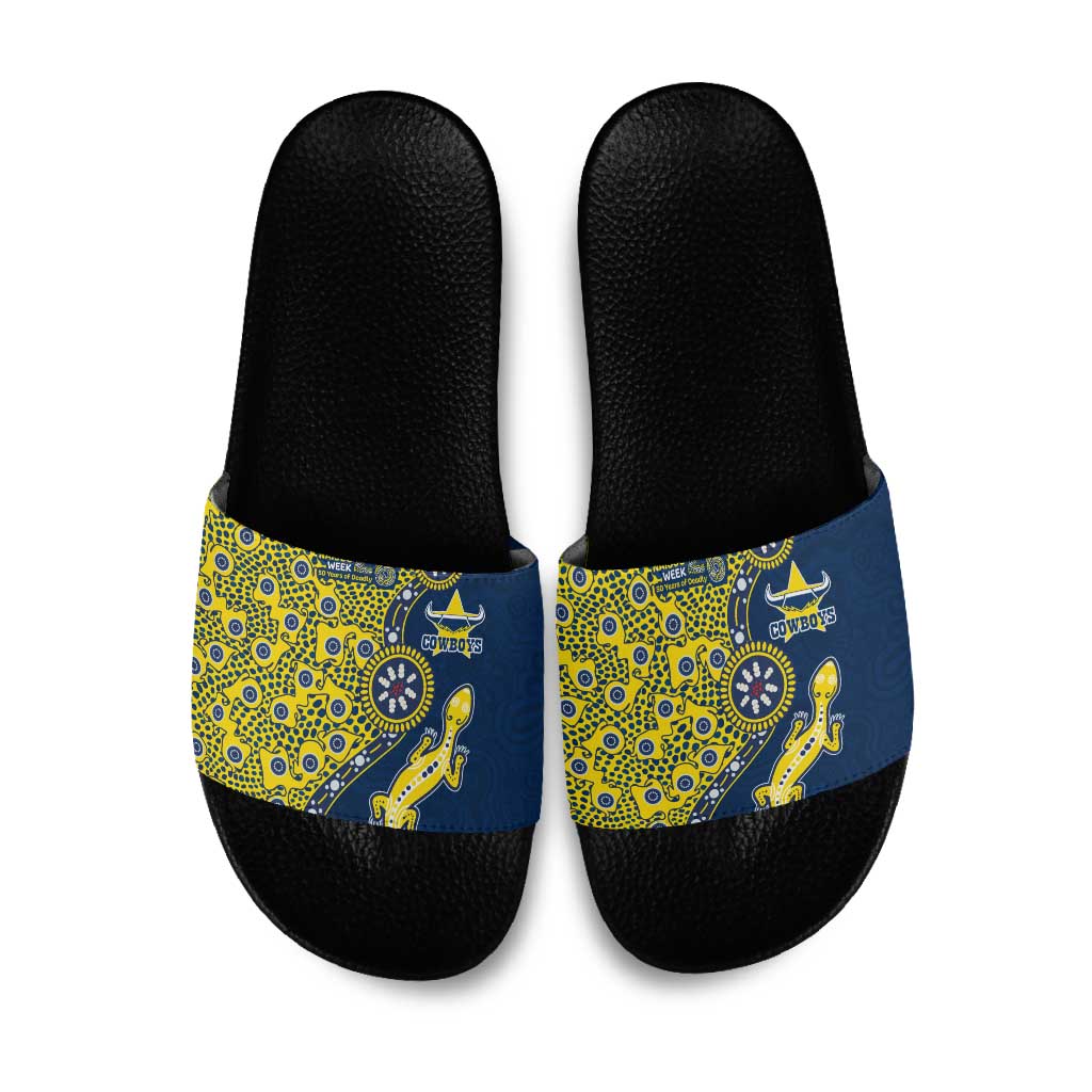 North Queensland Cowboys NAIDOC Week 2026 Slide Sandals Aboriginal Lizard Dot Painting - 50 Years of Deadly