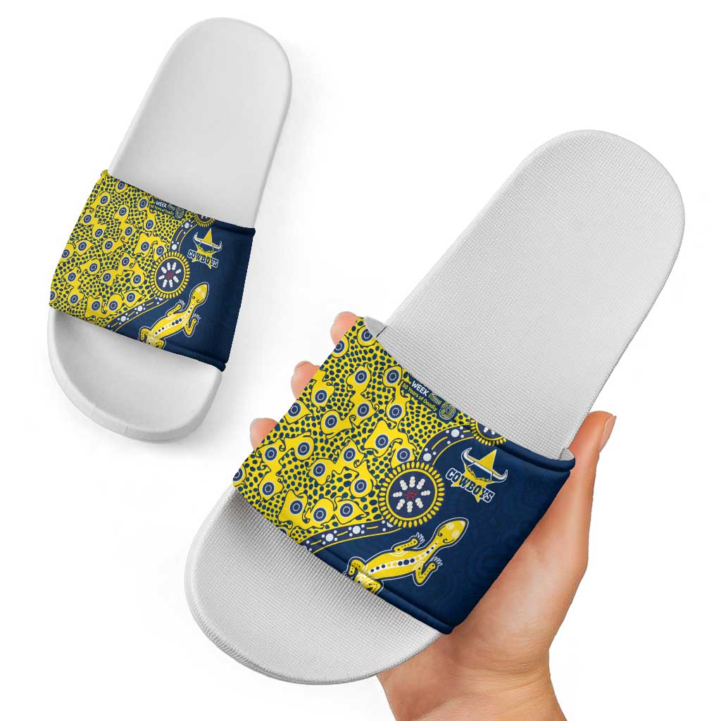 North Queensland Cowboys NAIDOC Week 2026 Slide Sandals Aboriginal Lizard Dot Painting - 50 Years of Deadly