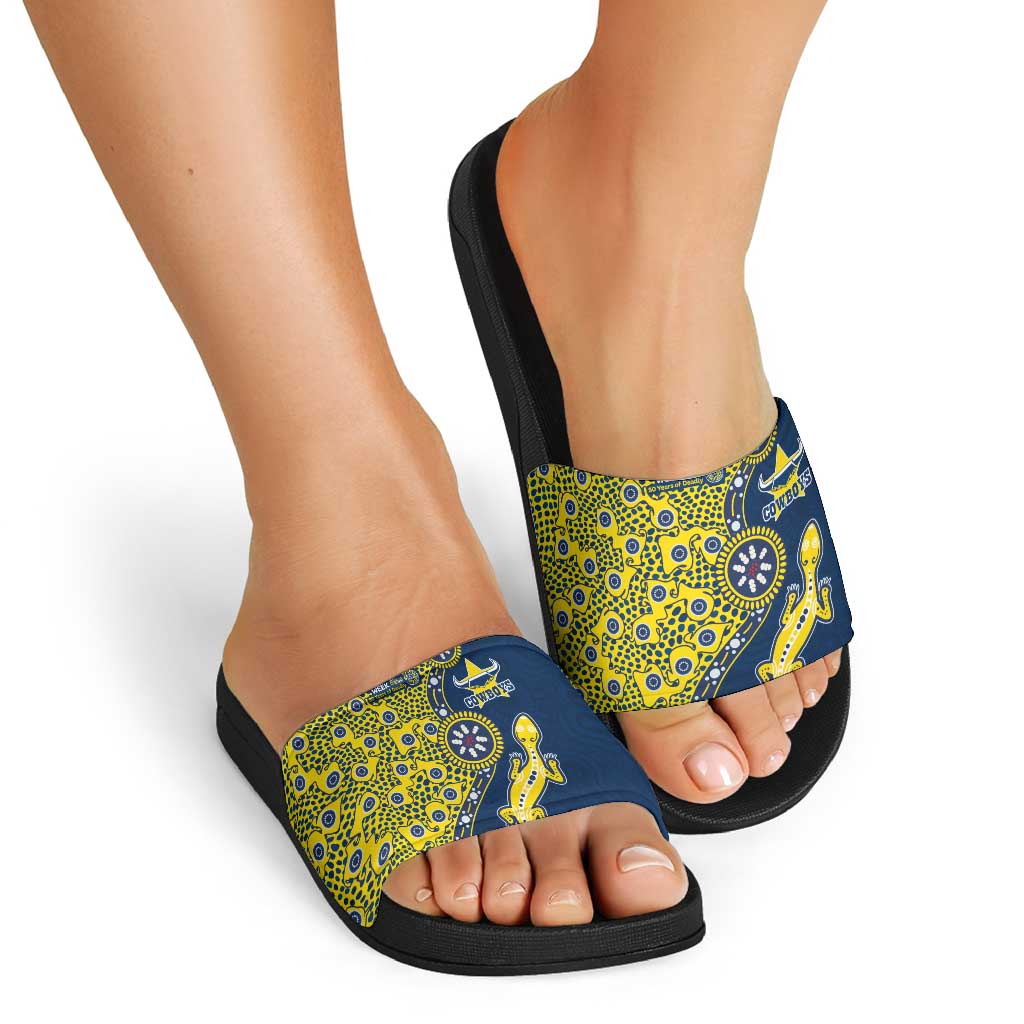 North Queensland Cowboys NAIDOC Week 2026 Slide Sandals Aboriginal Lizard Dot Painting - 50 Years of Deadly