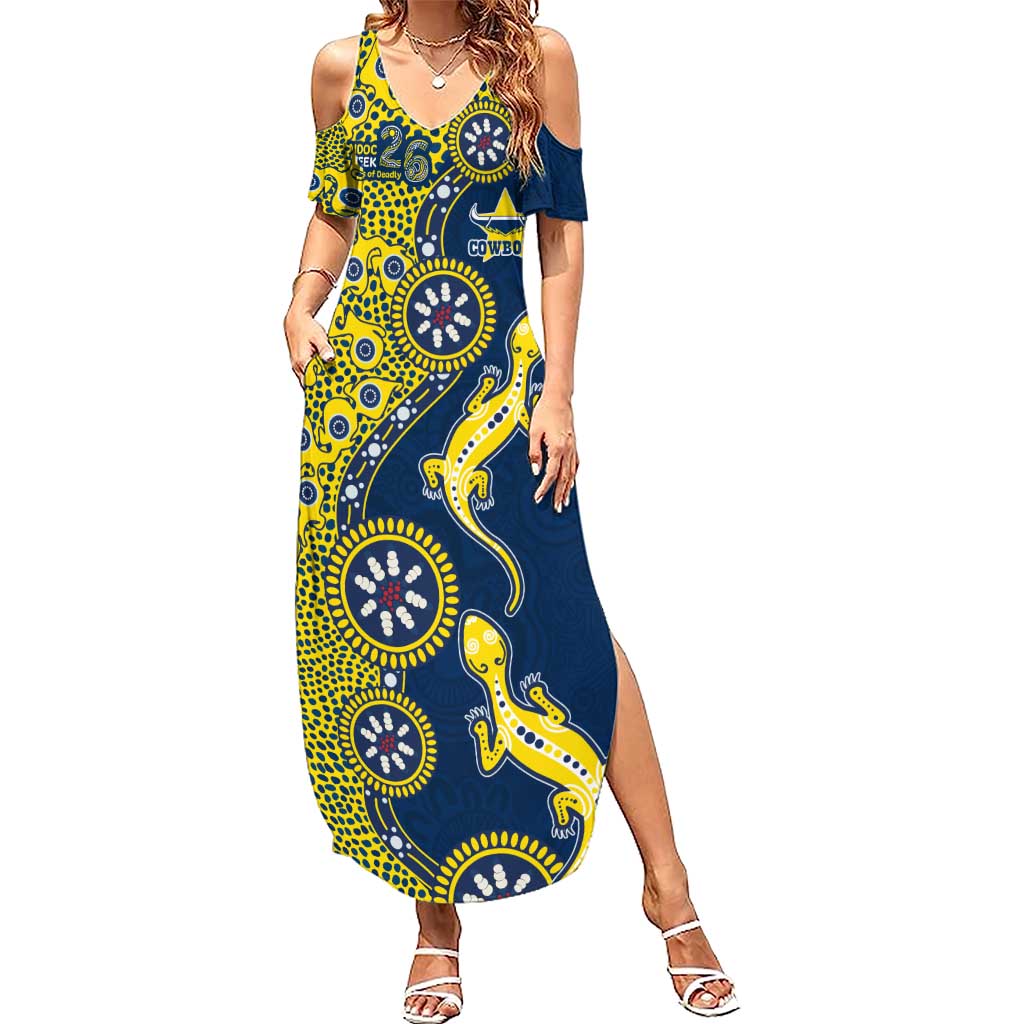 North Queensland Cowboys NAIDOC Week 2026 Summer Maxi Dress Aboriginal Lizard Dot Painting - 50 Years of Deadly