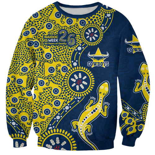 North Queensland Cowboys NAIDOC Week 2026 Sweatshirt Aboriginal Lizard Dot Painting - 50 Years of Deadly