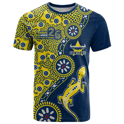 North Queensland Cowboys NAIDOC Week 2026 T Shirt Aboriginal Lizard Dot Painting - 50 Years of Deadly
