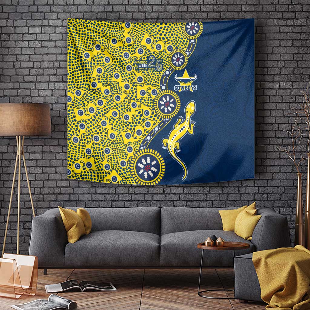 North Queensland Cowboys NAIDOC Week 2026 Tapestry Aboriginal Lizard Dot Painting - 50 Years of Deadly