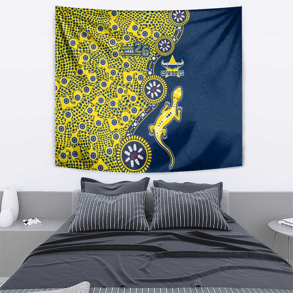 North Queensland Cowboys NAIDOC Week 2026 Tapestry Aboriginal Lizard Dot Painting - 50 Years of Deadly
